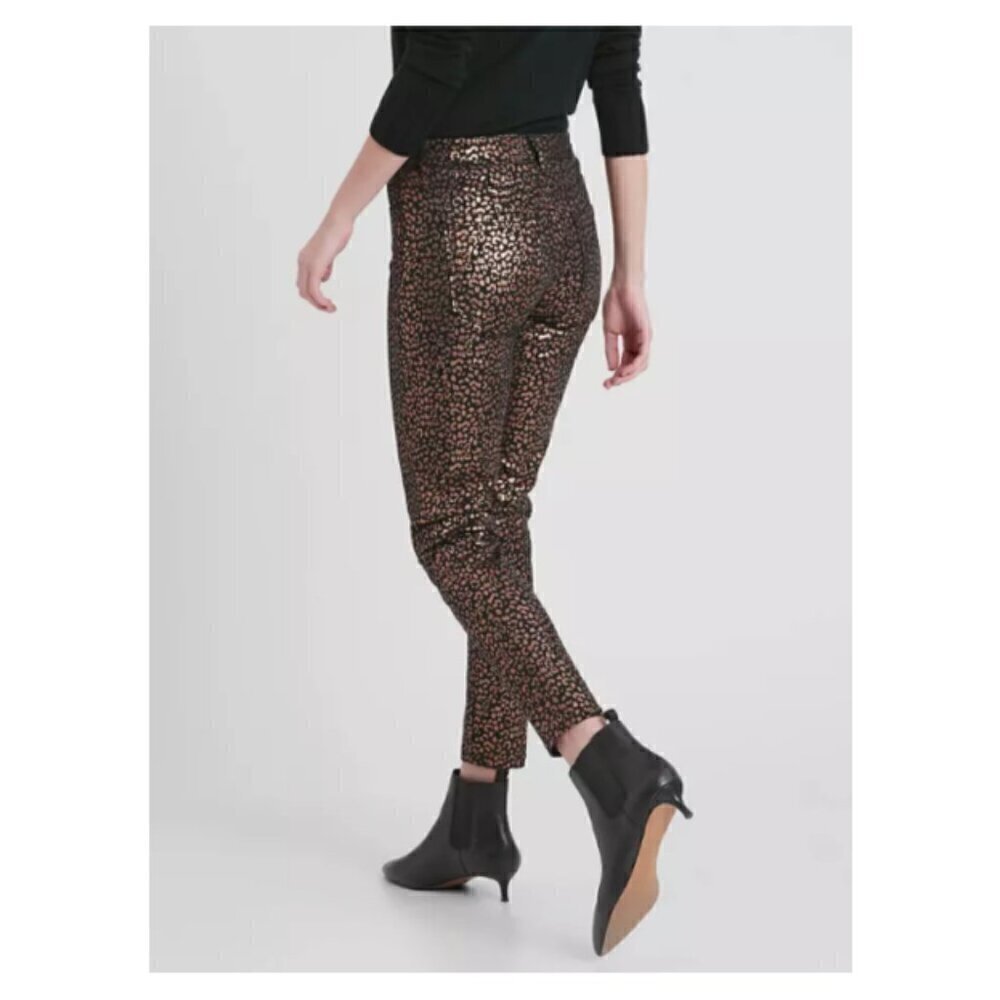 Banana Republic Mid Rise Skinny Stretch Jeans Metallic Leopard sz 29/8 NWT $129 - Picture 3 of 10